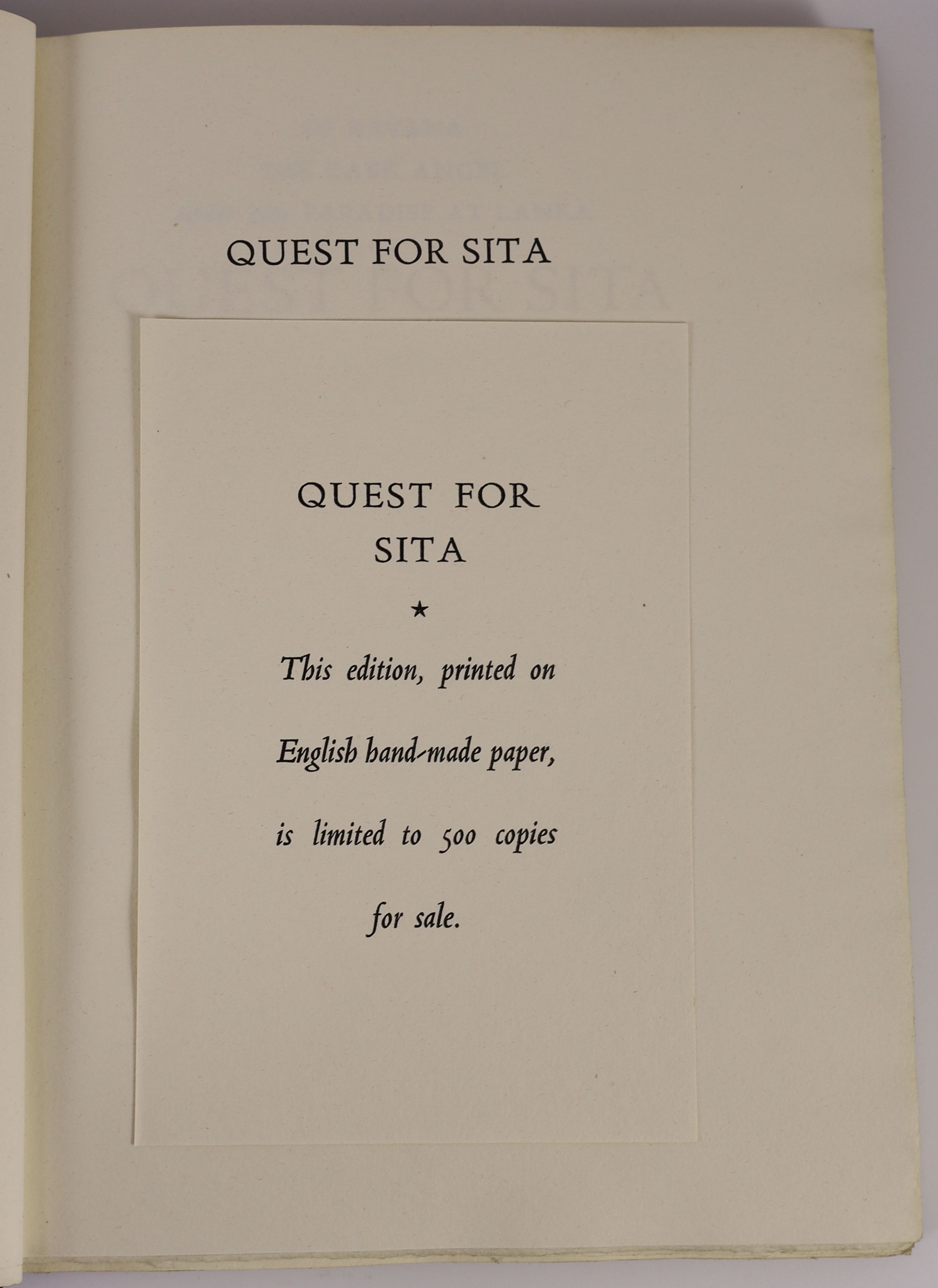 Collins, Maurice - Quest for Sita, one of 500, illustrated by Mervyn Peake, 4to, buckram, Faber & Faber, London, 1946